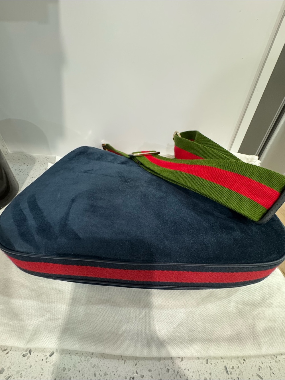 Gucci Web Attaché crossbody Suede Crescent Shoulder Bag with Green/Red Web Strap - Picture 7 of 16